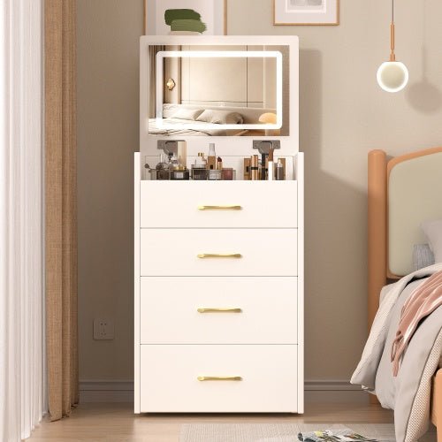 3 In 1 Vanity Desk With Open Top Mirror,Small Make Up Vanity Set With Visible Glass Desktop,Compact Makeup Vanity With 3 Drawers,Dressing Table For Bedroom - Smith Beauty Store
