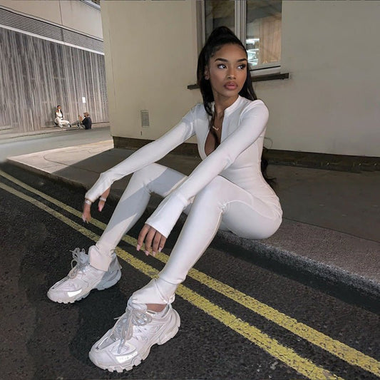 High Waist Zipper Slim Fit Sports Jumpsuit - Smith Beauty Store